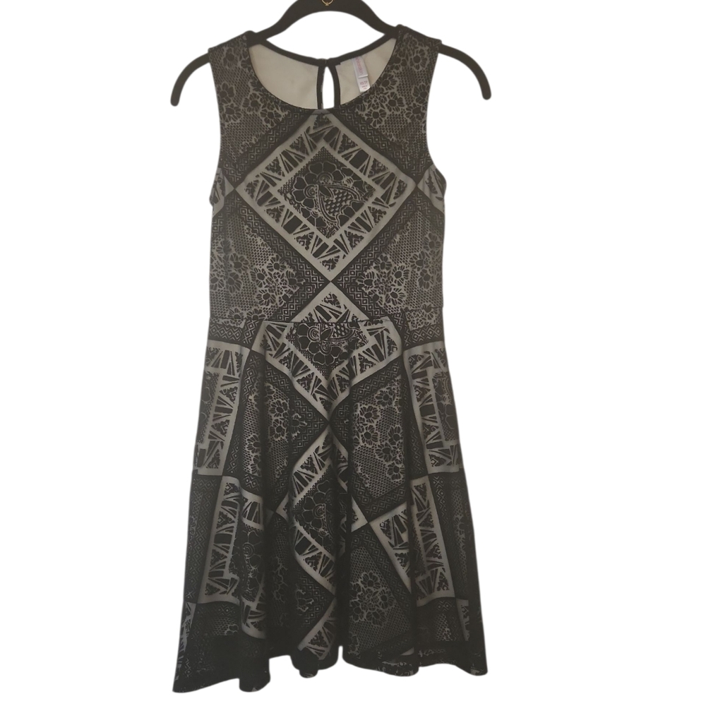 Xhilaration Women's Black/Cream Geometric Boho Sleeveless Baby DollDress Size XS